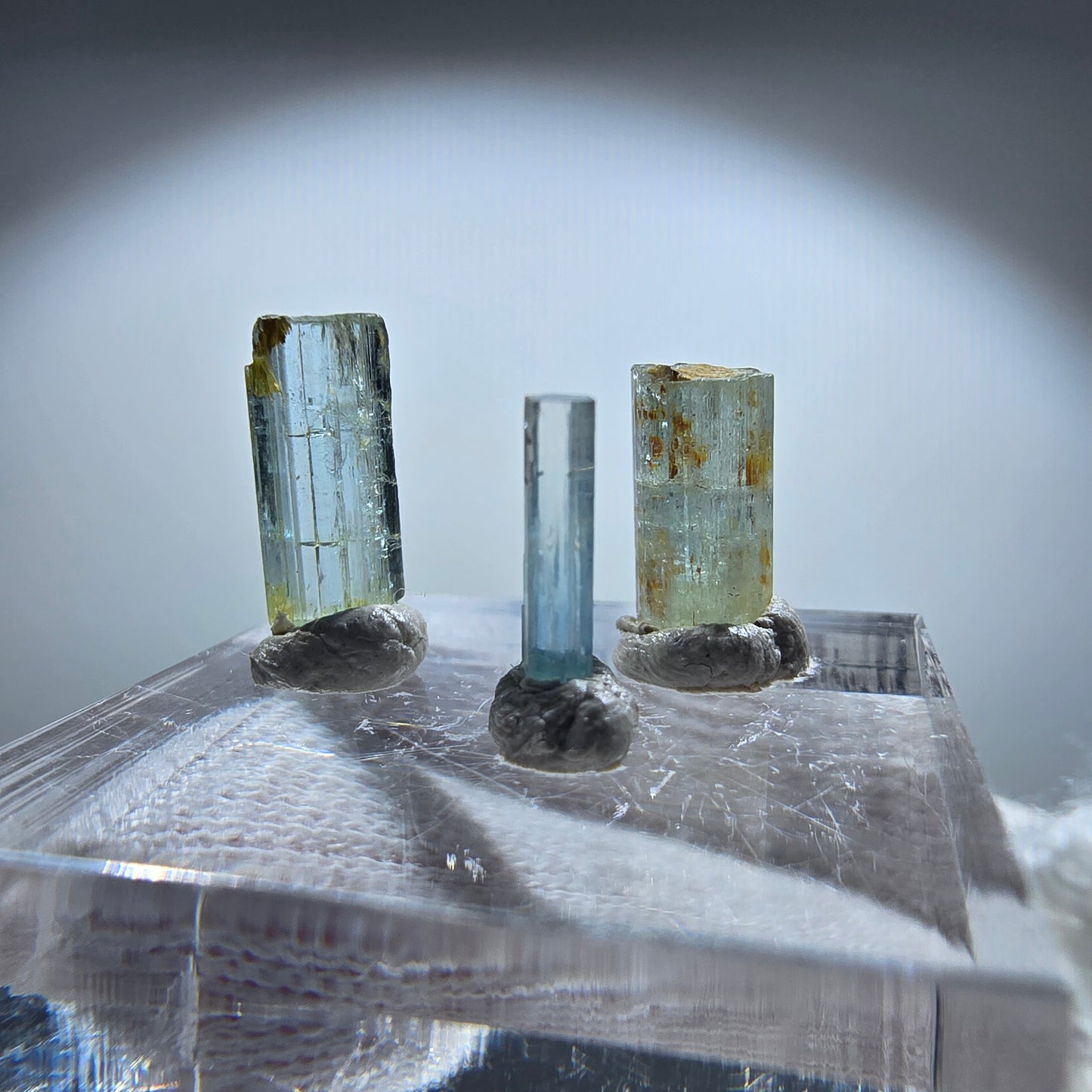 3x Aquamarin Kristalle, blau - 3er Set Erongo, Namibia 8-11mm