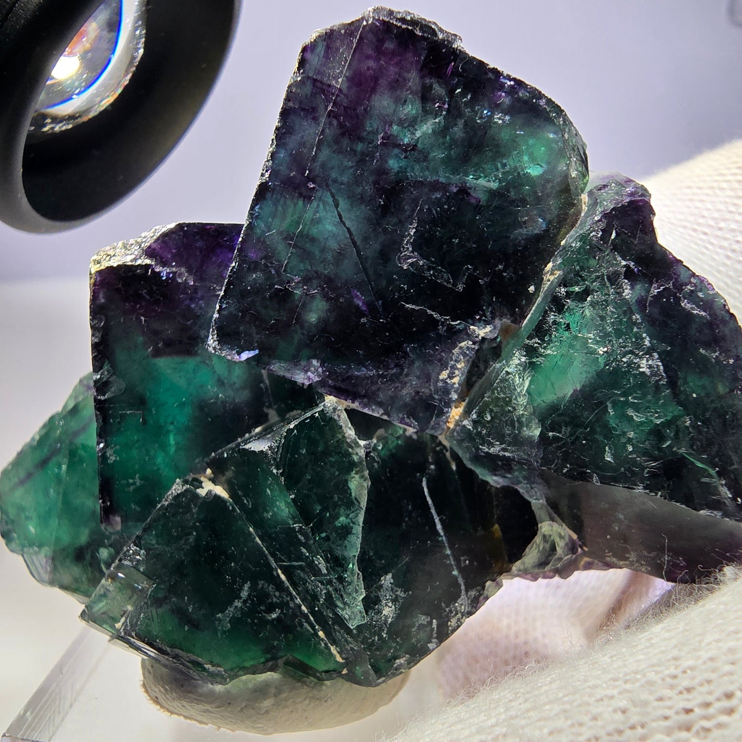 Seltene Phantom Fluorit Würfel Stufe zonal grün lila Okorusu, Namibia 62*49*21mm