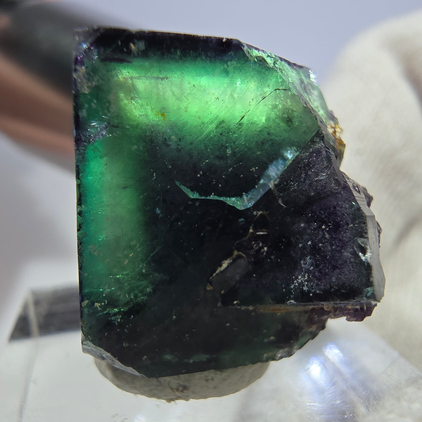 Seltene Phantom Fluorit Würfel Stufe zonal grün lila Okorusu, Namibia 33*21*19mm