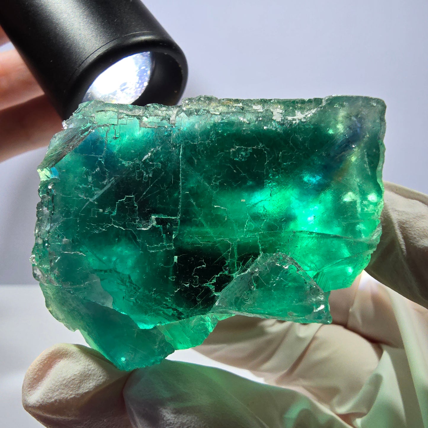 Spécimen de cube de fluorite fantôme transparente, vert parqueté, Okorusu, Namibie, 54 x 48 x 39 mm