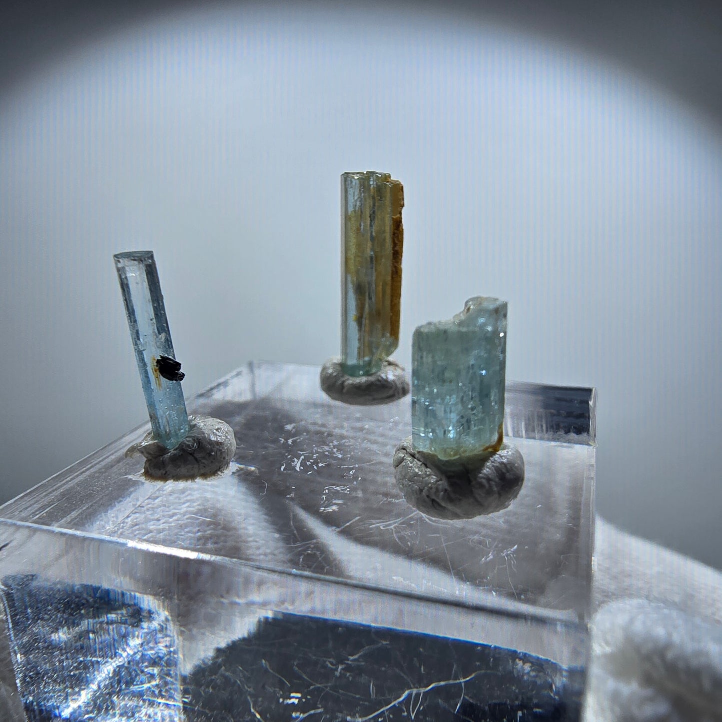 3x Aquamarin Kristalle, blau - 3er Set Erongo, Namibia 8-15mm