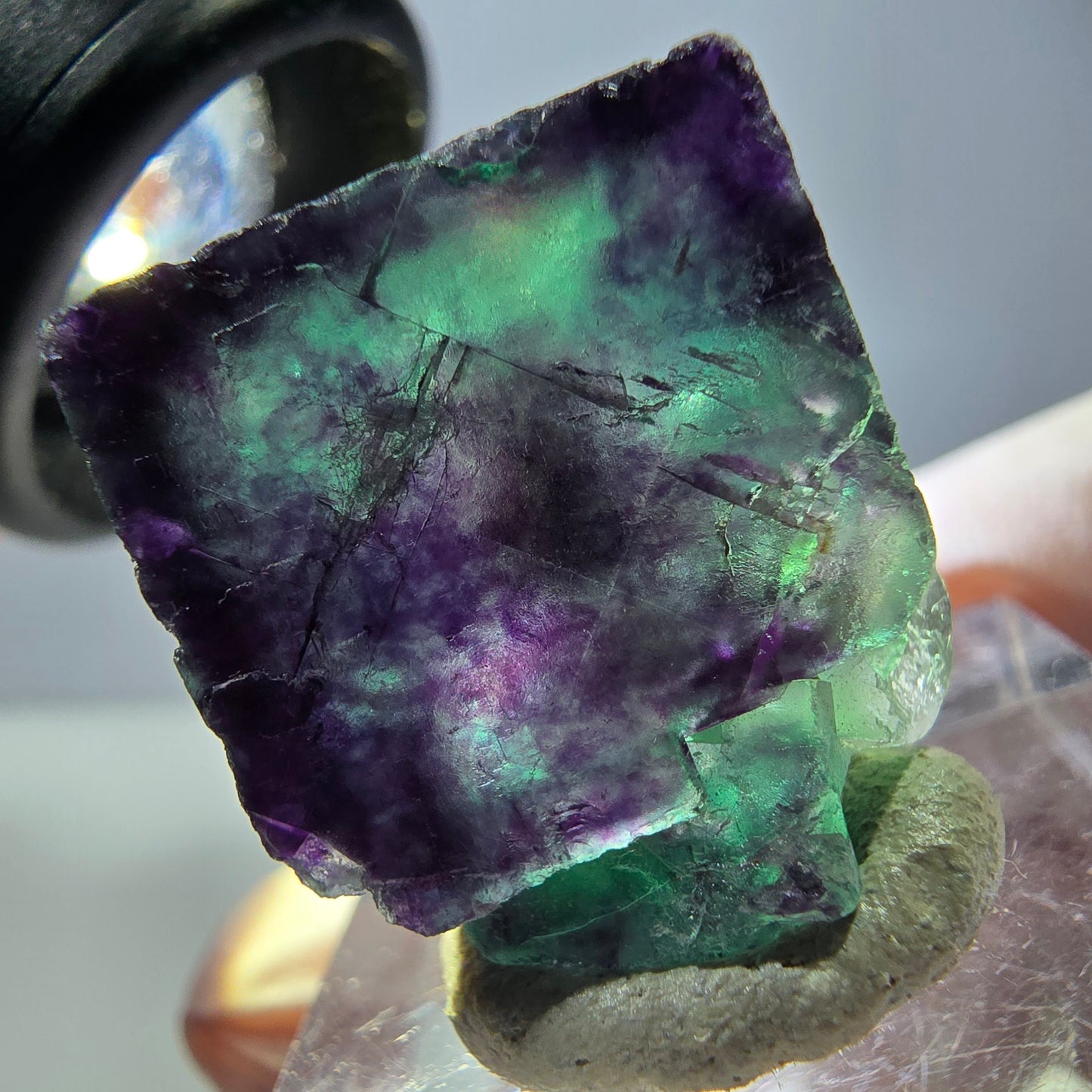 Phantom Fluorite cube parquetted, green purple Okorusu, Namibia 21*19*11mm