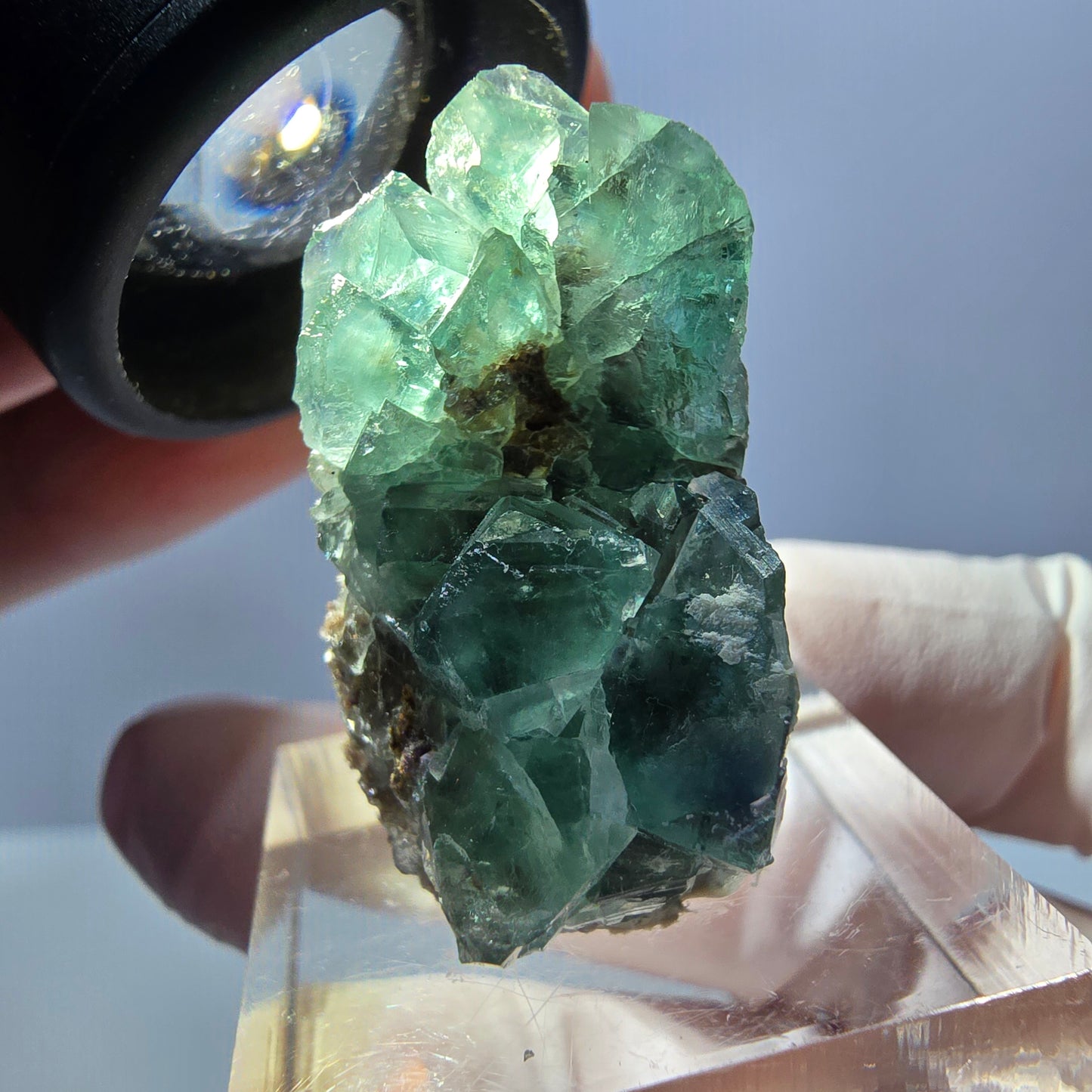 Spécimen de cube de fluorite fantôme, vert violet, Okorusu, Namibie, 32 x 20 x 18 mm