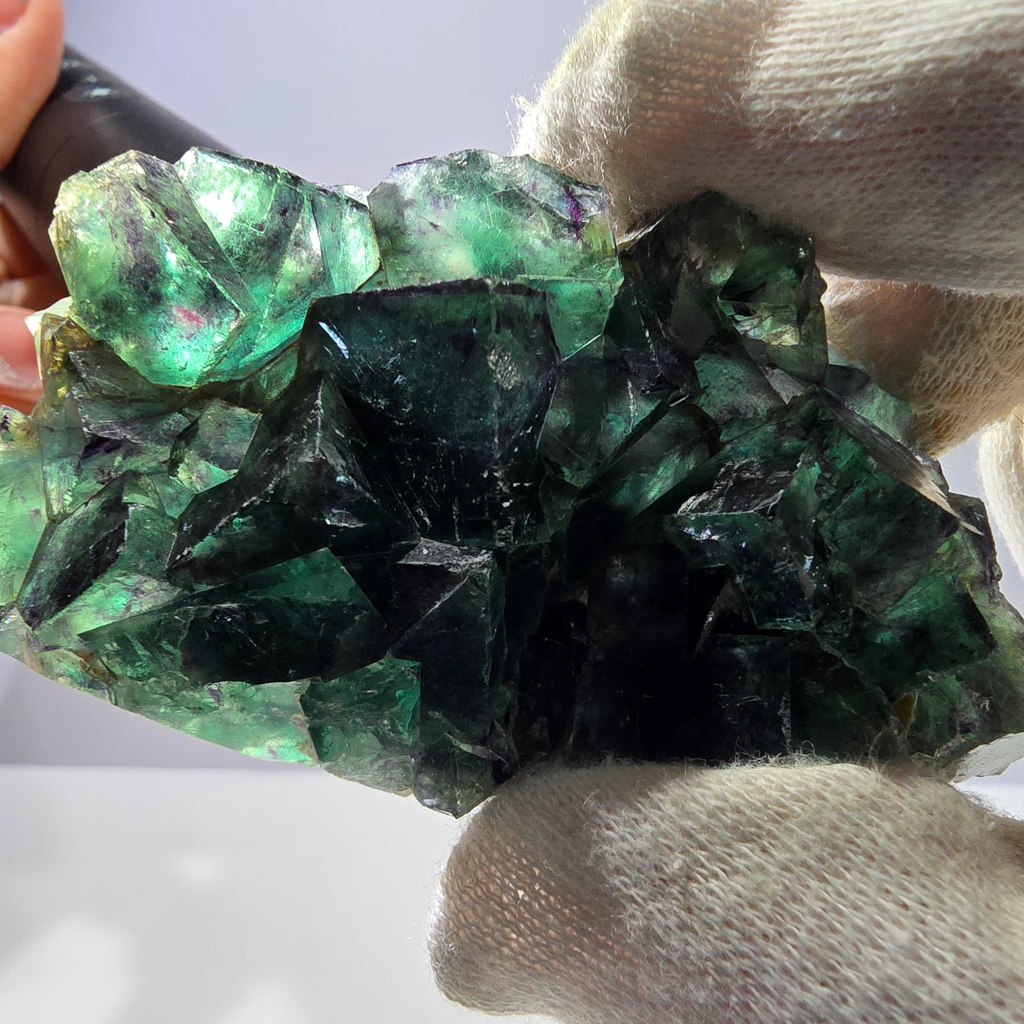 Spécimen de cube de fluorite fantôme parqueté vert violet Okorusu Namibie 79*44*19mm