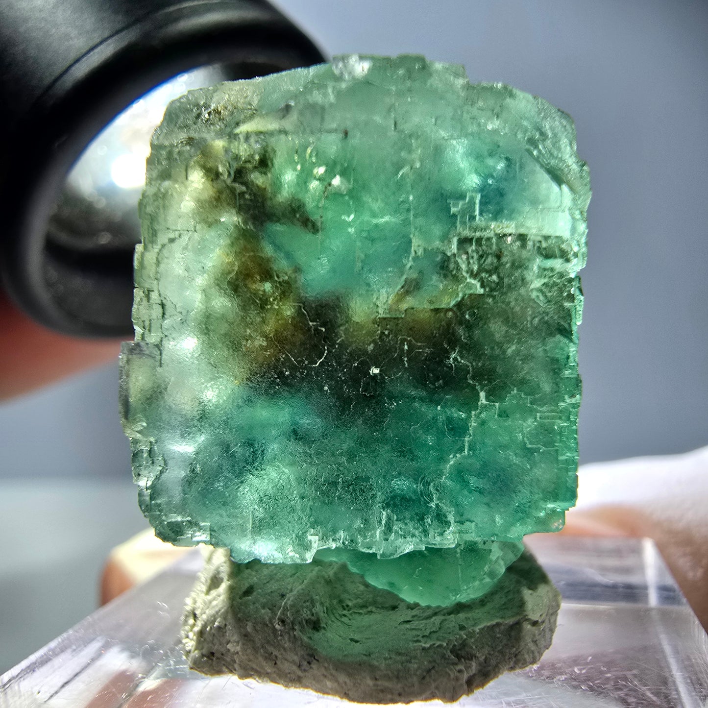 Klarer Phantom Fluorit Würfel parkettiert, grün Okorusu, Namibia 24*21*18mm