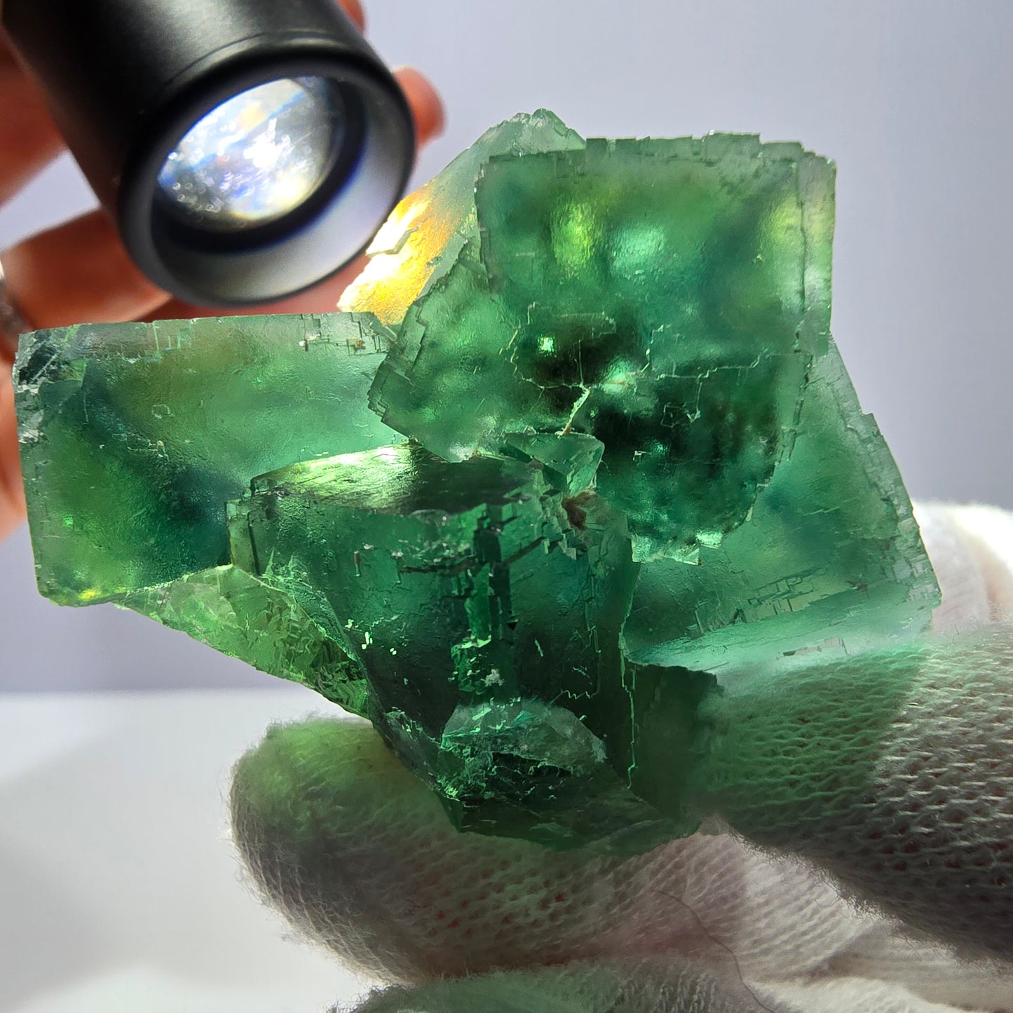 Rare spécimen de cube de fluorite fantôme, parqueté vert Okorusu, Namibie, 57 x 39 x 29 mm