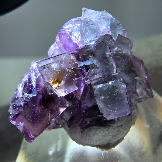 Spécimen zonal de cube de fluorite fantôme, vert violet, Okorusu, Namibie, 24 x 17 x 14 mm