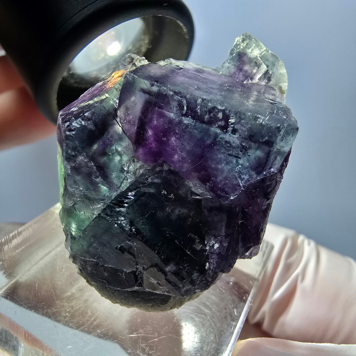 Spécimen de cube de fluorite fantôme, parqueté vert violet Okorusu, Namibie 32*28*17 mm