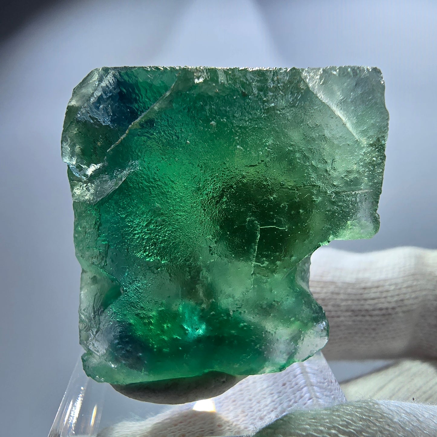 Rare cube de fluorite fantôme, vert turquoise, Okorusu, Namibie, 42 x 31 x 26 mm