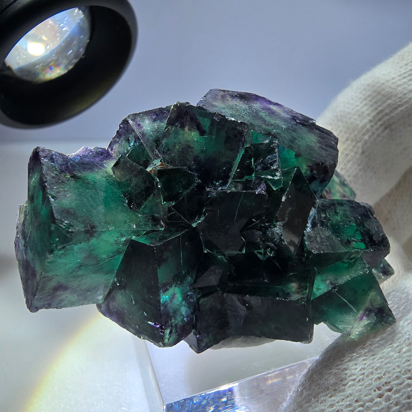 Seltene Phantom Fluorit Würfel Stufe zonal grün lila Okorusu, Namibia 49*34*29mm