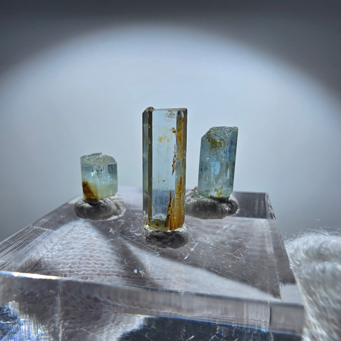 3x Aquamarin Kristalle, blau - 3er Set Erongo, Namibia 5-12mm