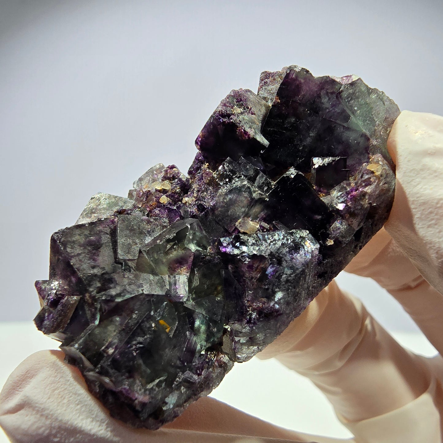 Spécimen de cube de fluorite fantôme parqueté vert violet Okorusu, Namibie 49*27*17mm
