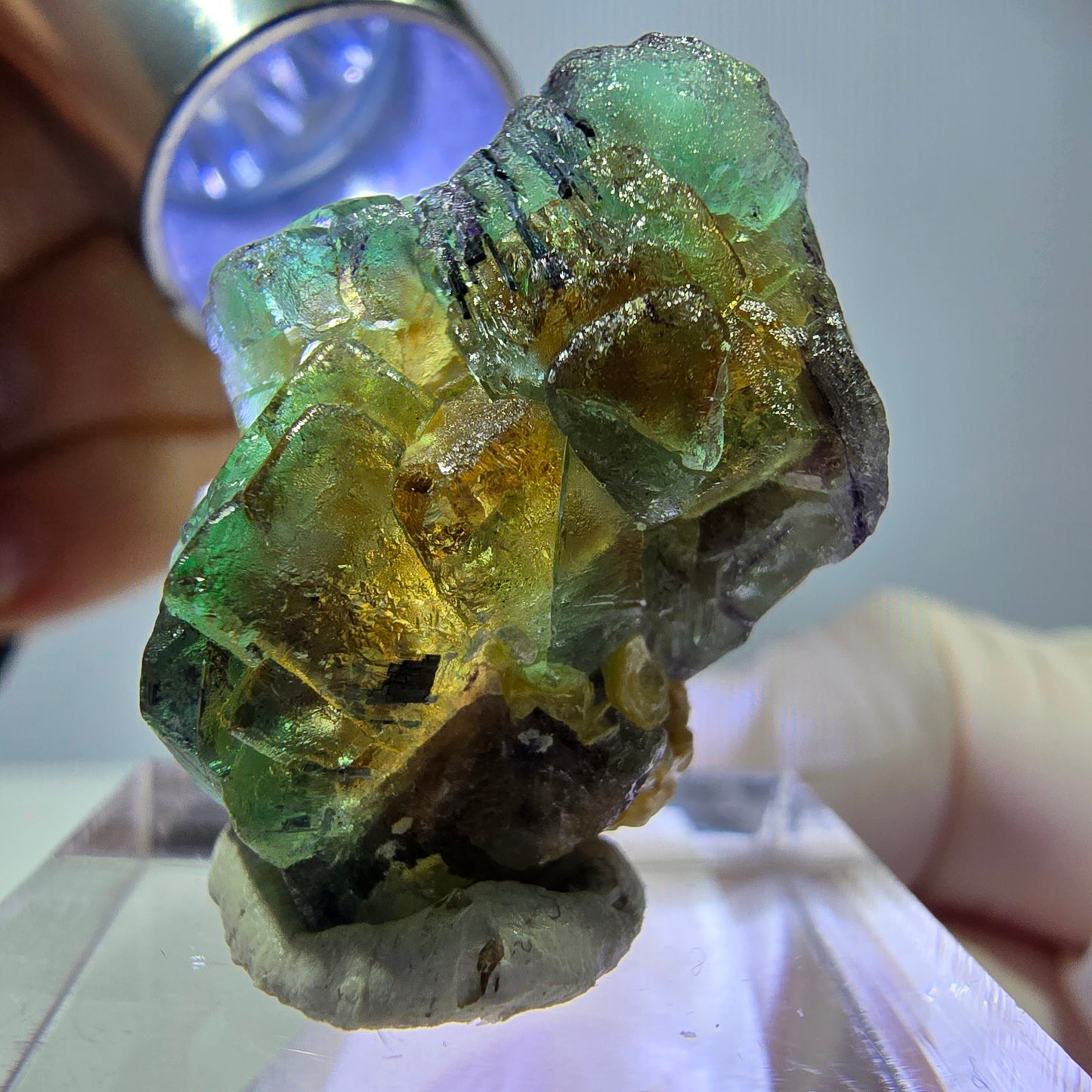 Cube de fluorite fantôme, spécimen de muscovite, Erongo, Namibie, 27 x 20 x 18 mm