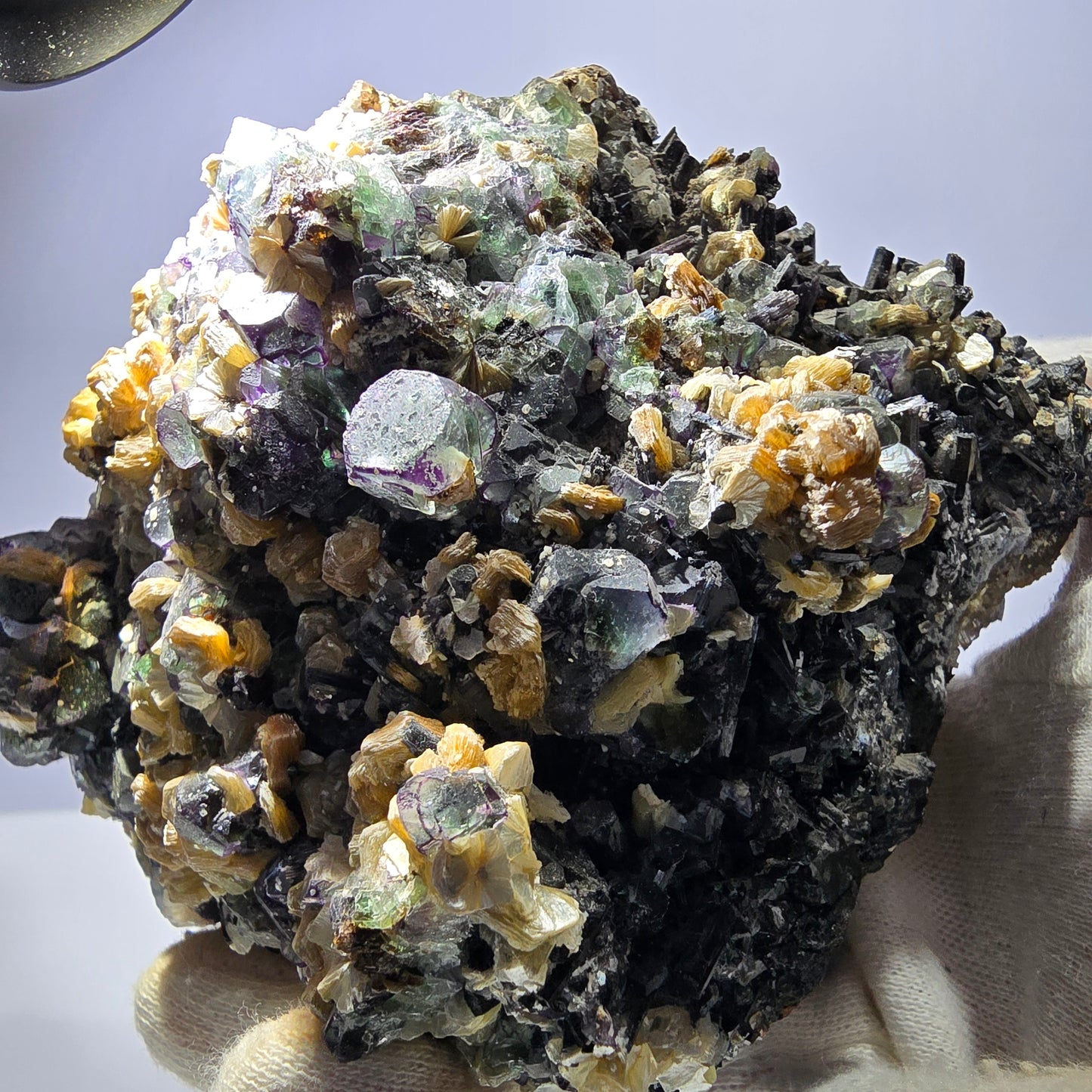 Fluorite fantôme XL, muscovite, hyalite, quartz fumé, tourmaline Schörl, Erongo, Namibie, 132 x 116 x 98 mm