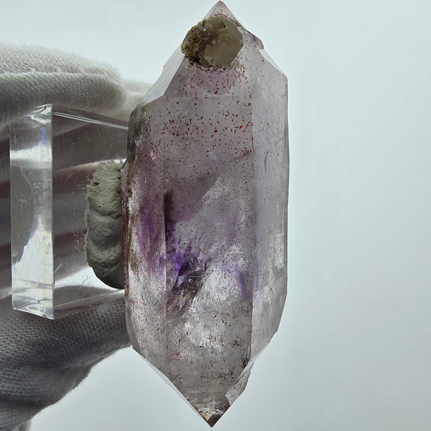 Harlekin Amethyst DT Zepter, UV Calcit Streep Mine Goboboseb Namibia 65*24*26mm