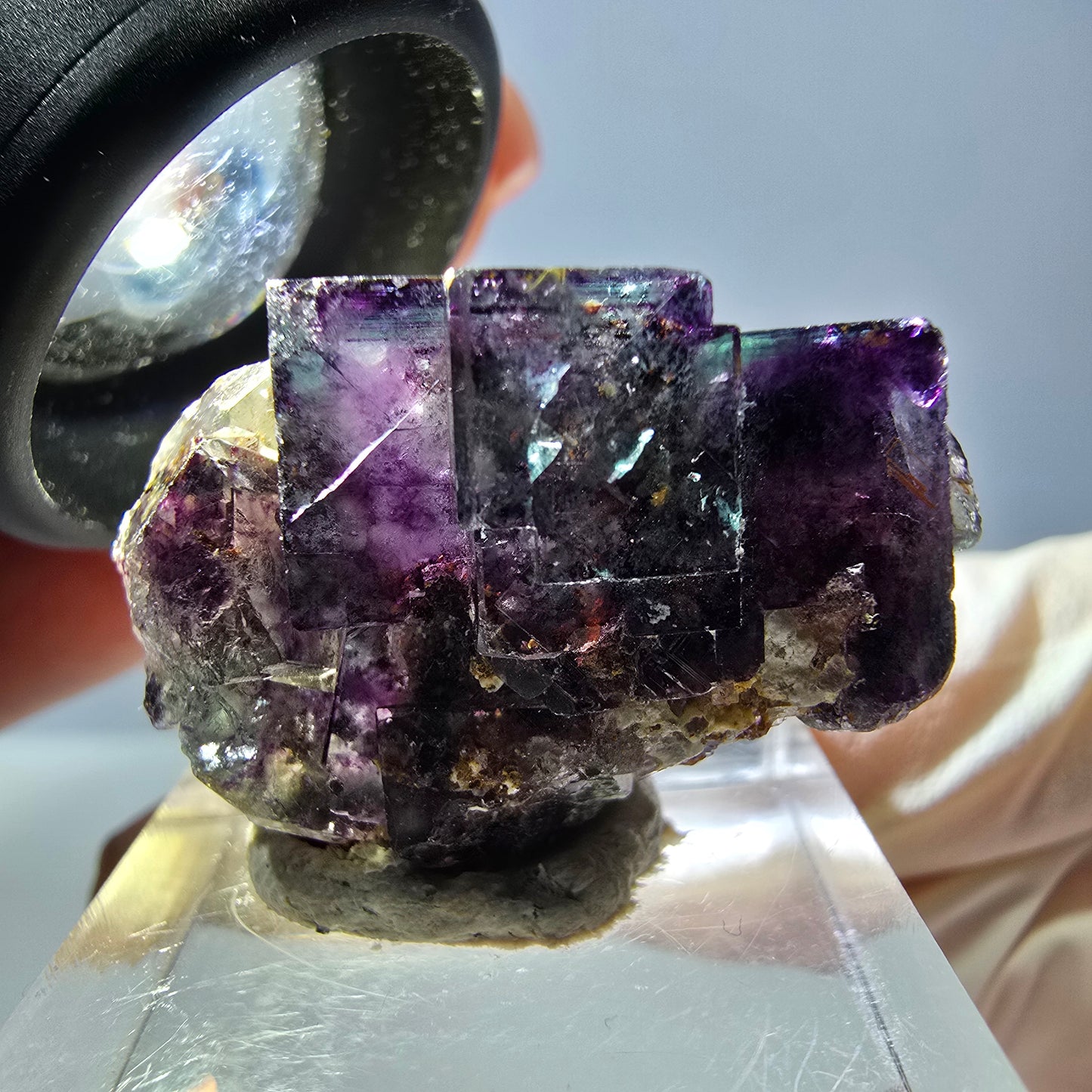 Phantom Fluorit Würfel Stufe, grün lila Okorusu, Namibia 32*22*15mm
