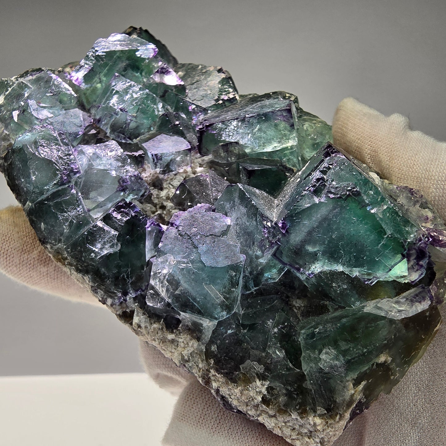 Große Phantom Fluorit Würfel Stufe grün lila zonar Okorusu, Namibia 116*64*31mm