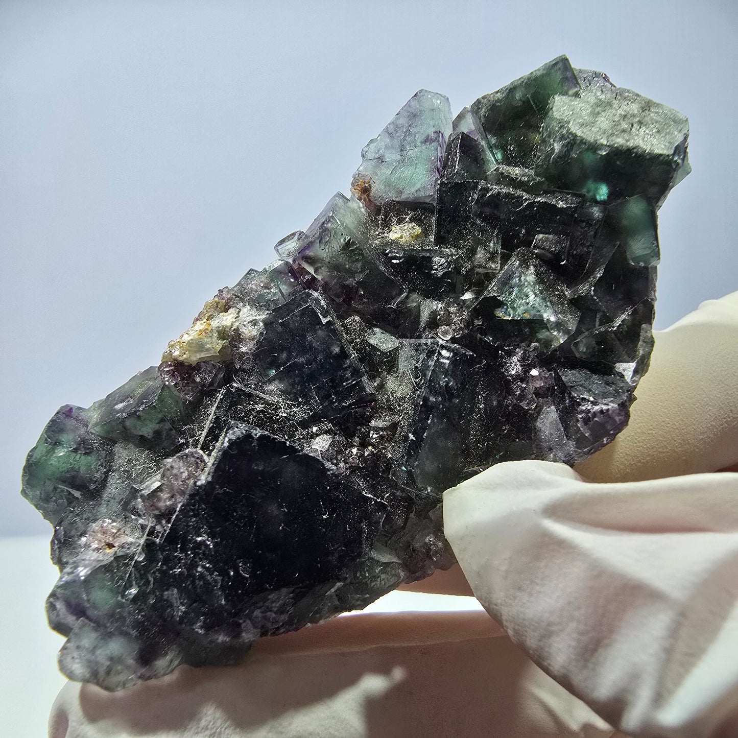 Rare spécimen de cube de fluorite fantôme, vert-violet, Okorusu, Namibie, 64 x 35 x 14 mm