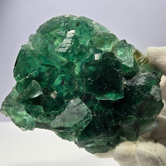 Grand cube de fluorite fantôme étagé vert violet Okorusu Namibie 100 x 75 x 29 mm