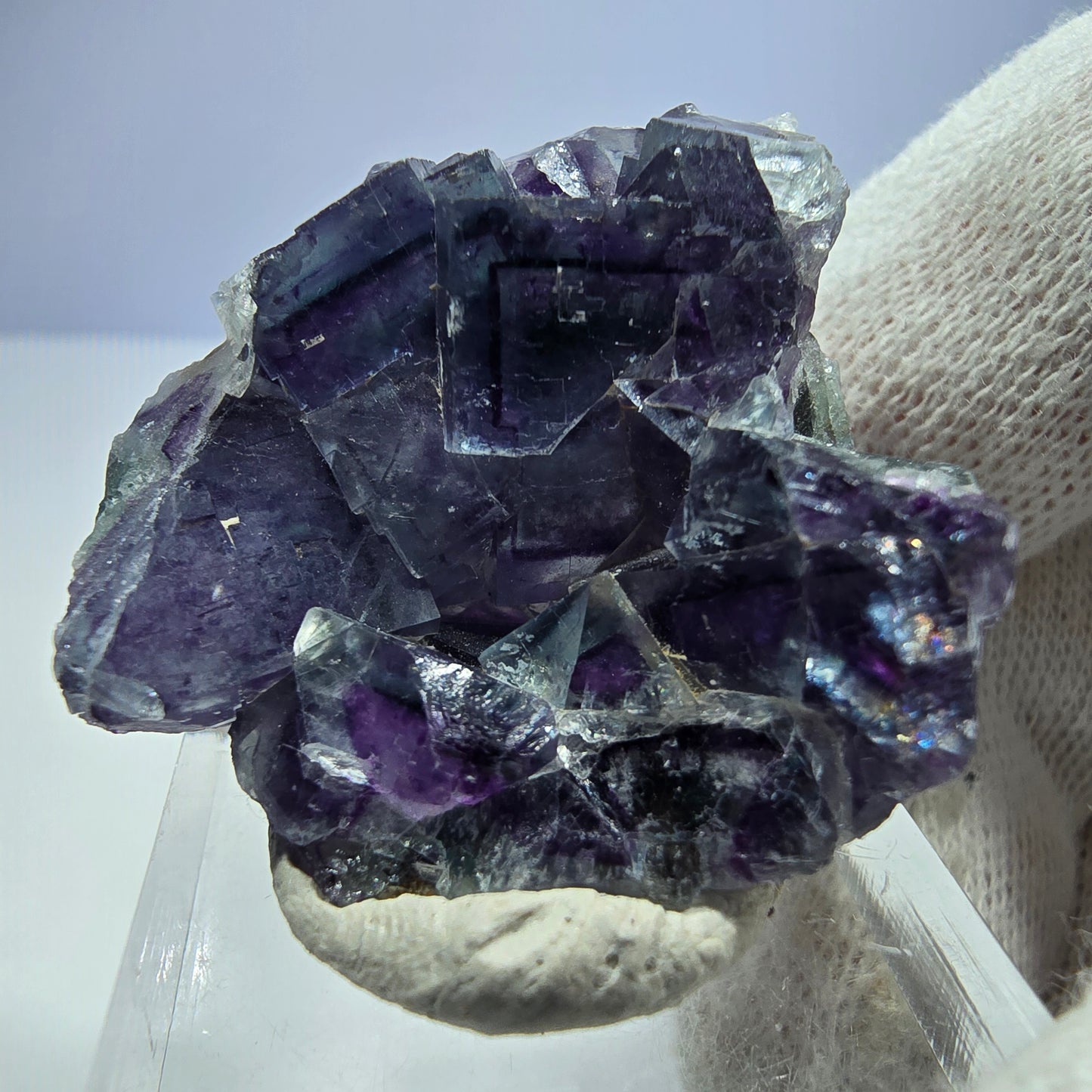 Klare Phantom Fluorit Würfel Stufe zonal grün lila Okorusu, Namibia 35*33*14mm