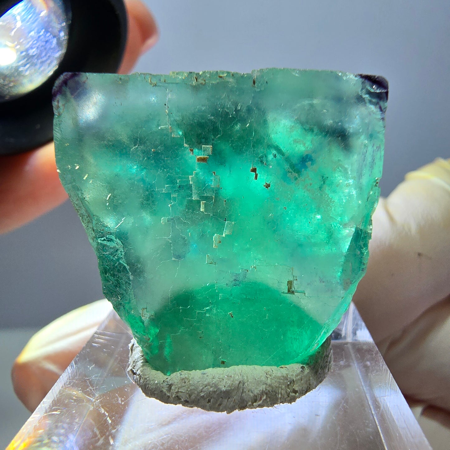 Cube de fluorite fantôme parqueté, zonal, vert violet Okorusu, Namibie 27*27*20mm