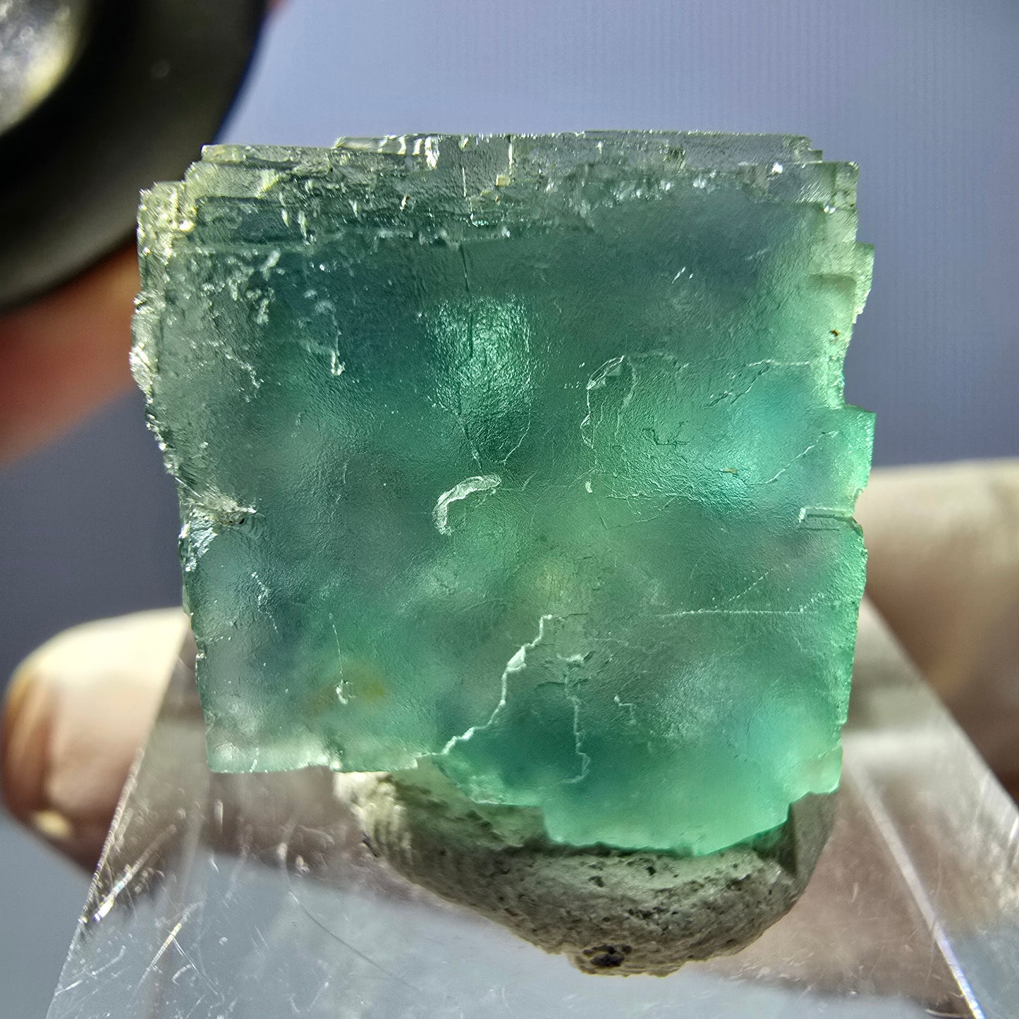 Cube de fluorite fantôme transparente parquetée, vert Okorusu, Namibie 19 x 18 x 15 mm
