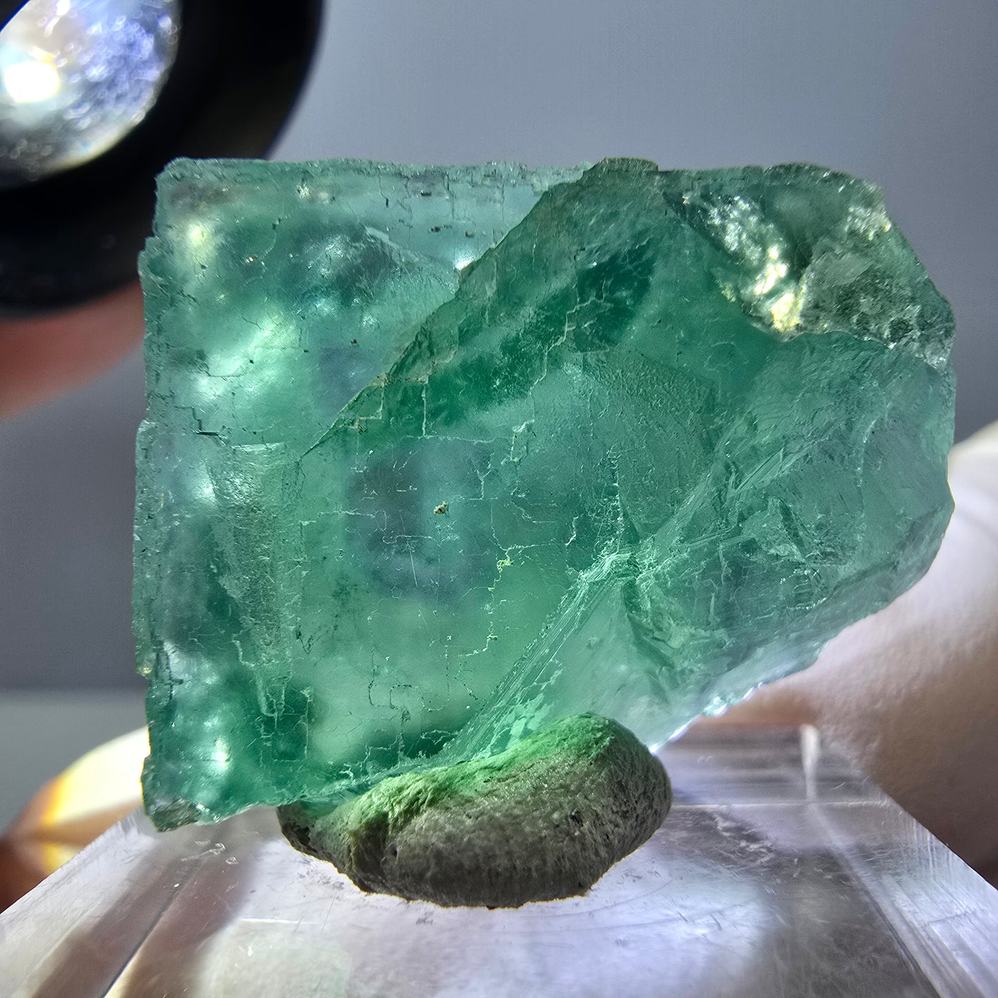 Cube de fluorite fantôme transparente parquetée, vert Okorusu, Namibie 28 x 21 x 10 mm