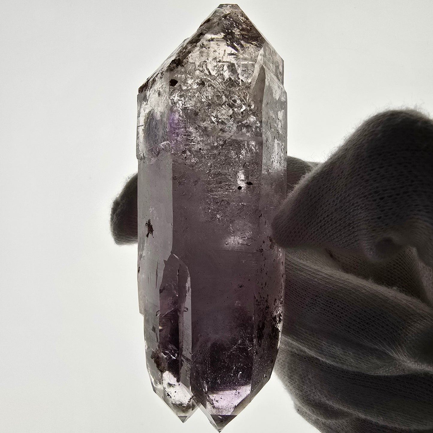 Sceptre DT en améthyste squelette Enhydro, poche de calcite Valentine Goboboseb Namibie 100 x 36 x 30 mm
