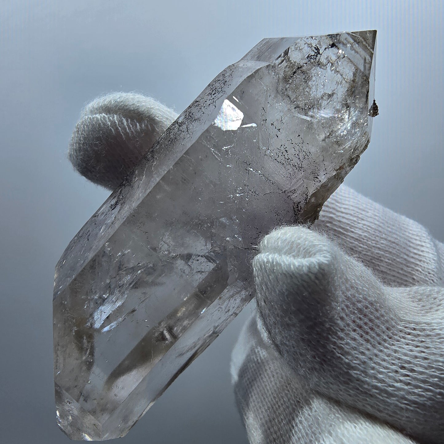 Sceptre fantôme squelette en améthyste DT, calcite Valentine Pocket Goboboseb Namibie 75 x 26 x 20 mm