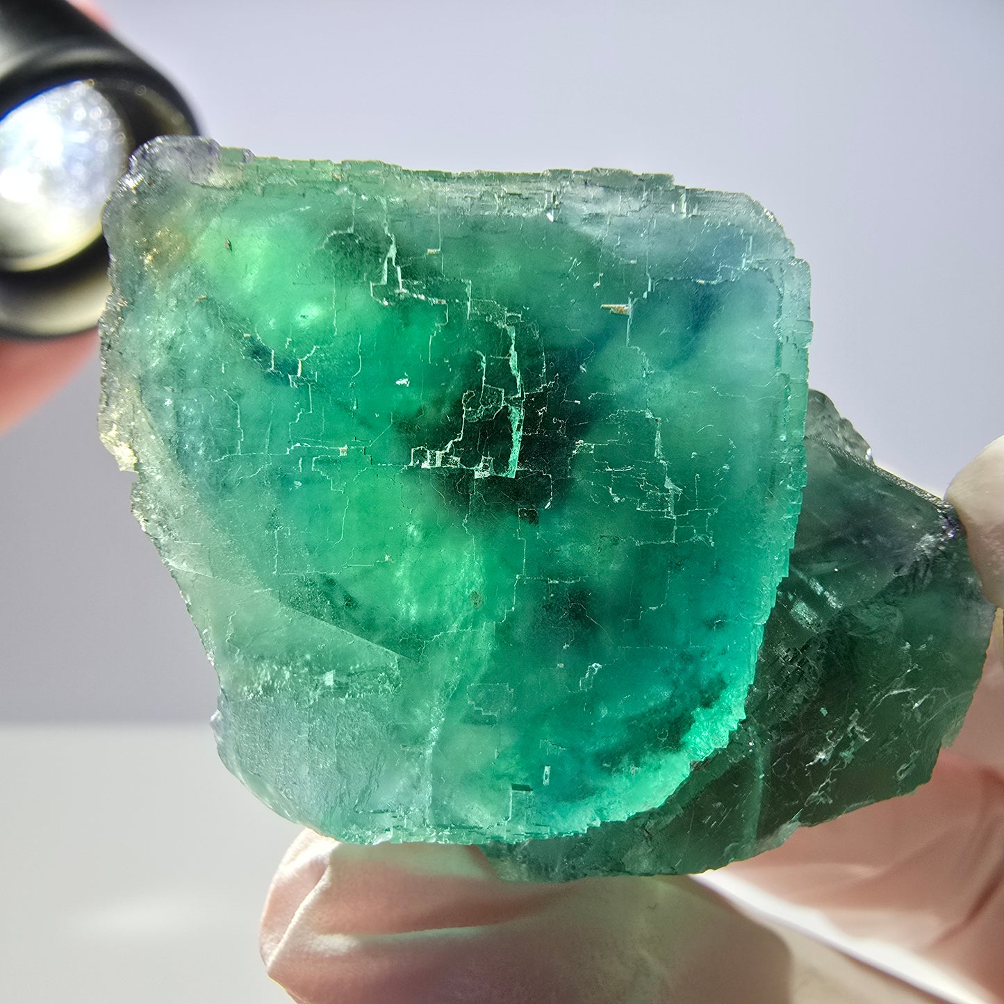 Klare Phantom Fluorit Würfel Stufe, parkettiert grün Okorusu, Namibia 44*32*22mm