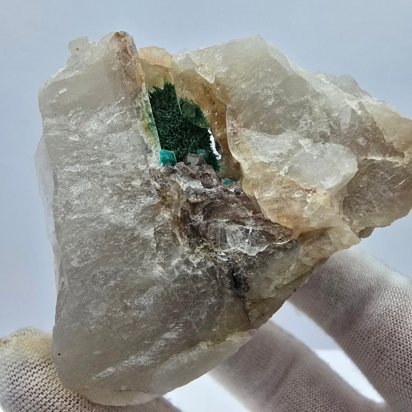 Seltene Malachit, Dioptas auf Quarz Stufe Kaokoveld, Namibia 70*50*23mm Sammlung