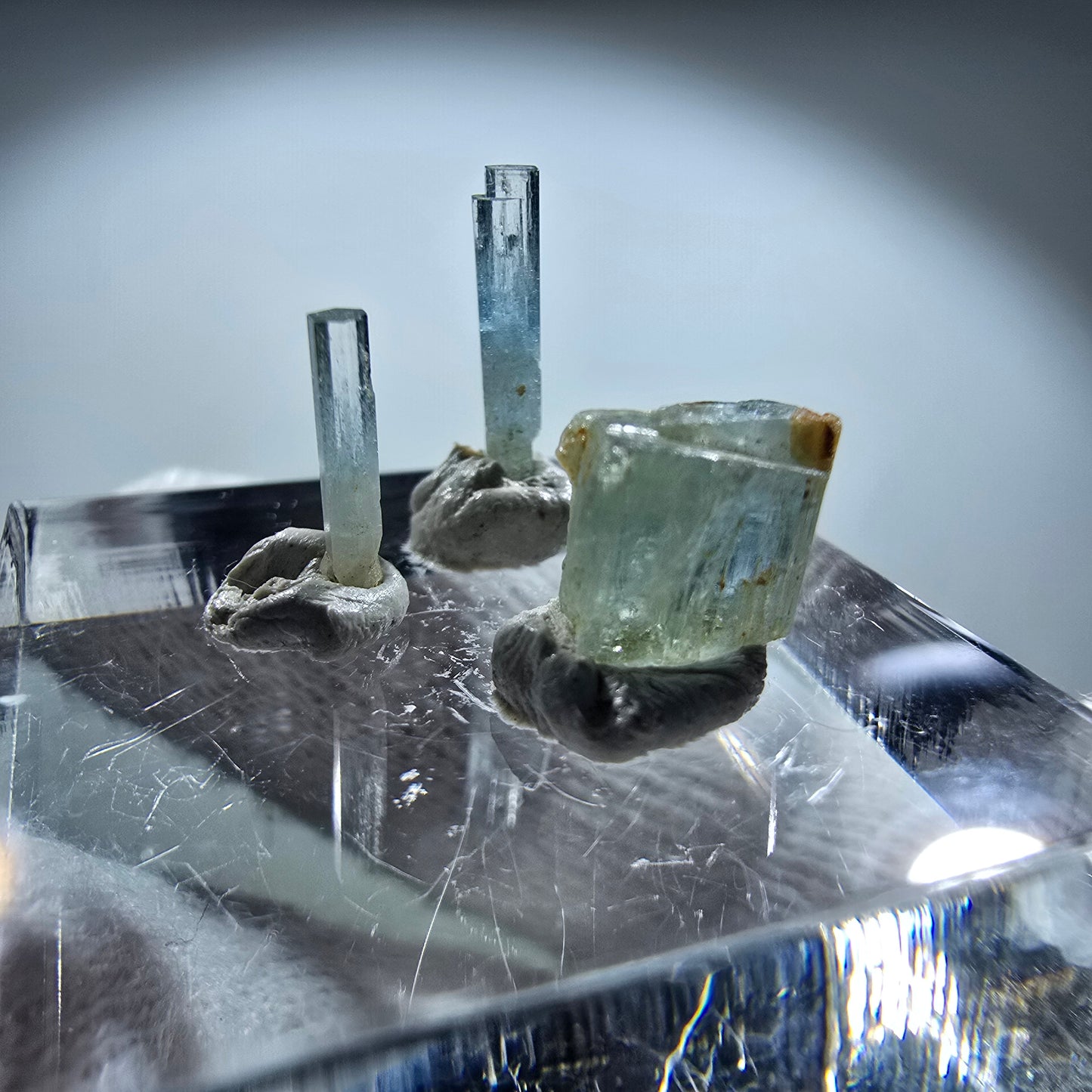 3x Aquamarin Kristalle, blau - 3er Set Erongo, Namibia 6-12mm