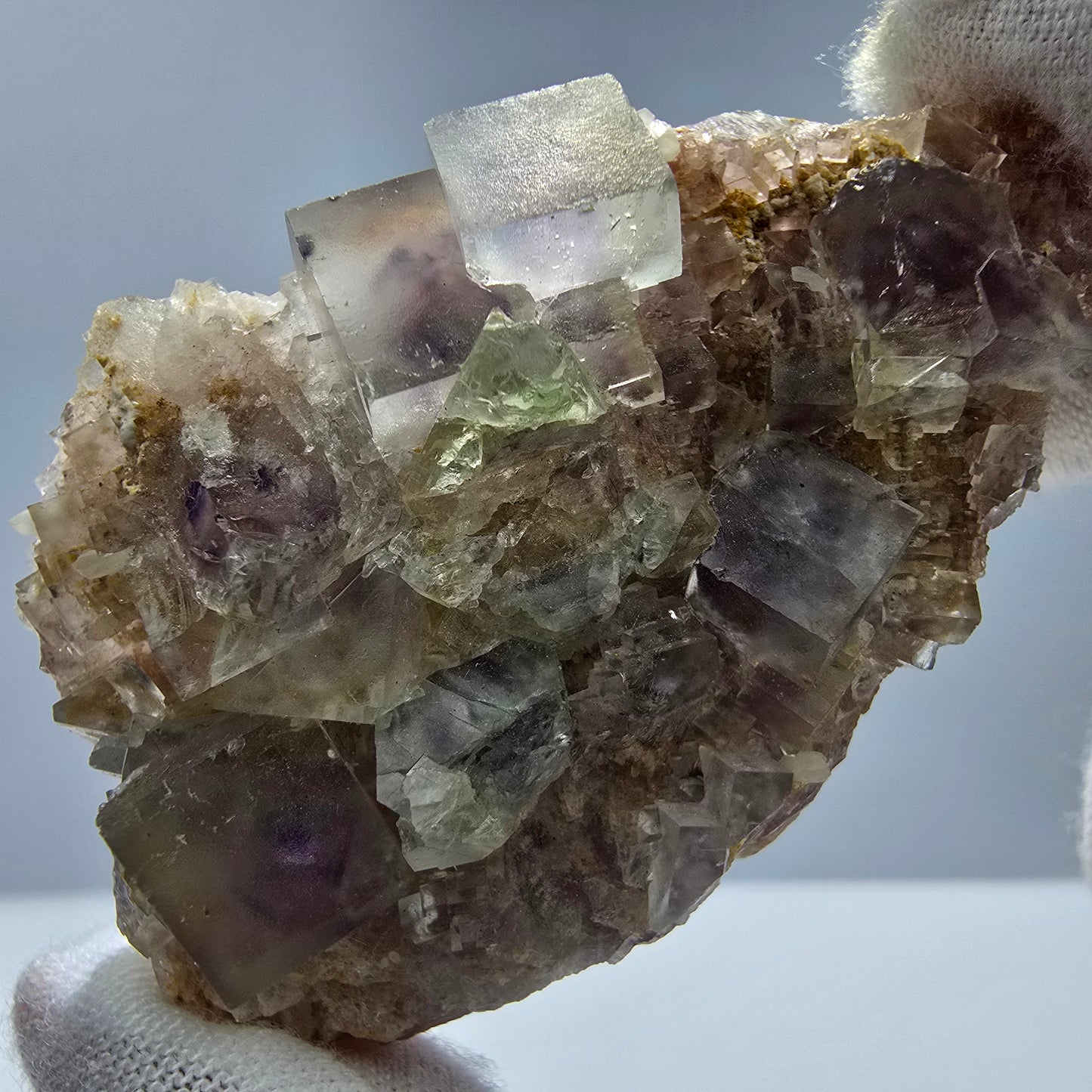 Seltene UV Phantom Fluorit Würfel, Quarz Stufe Brandberg, Namibia 59*39*20mm