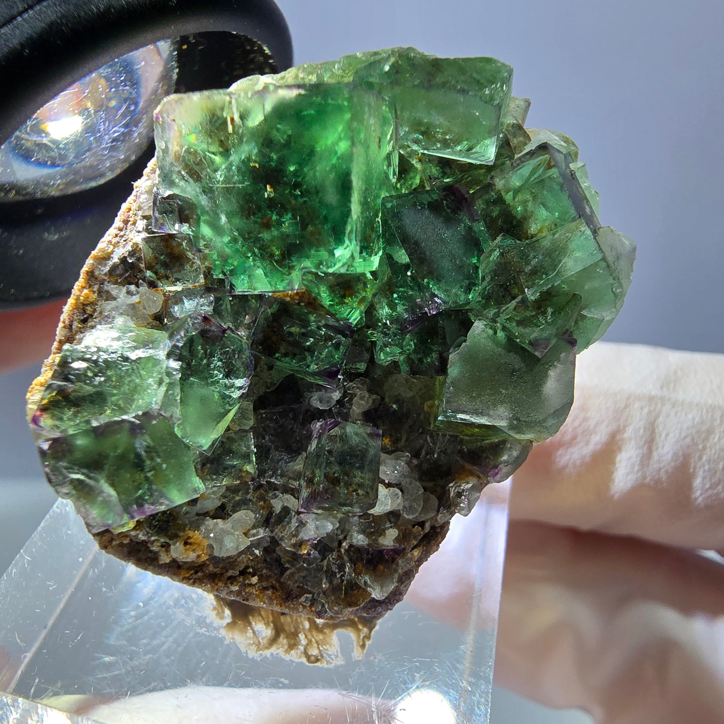 Spécimen de cube de fluorite fantôme, vert violet, Okorusu, Namibie, 34 x 28 x 13 mm