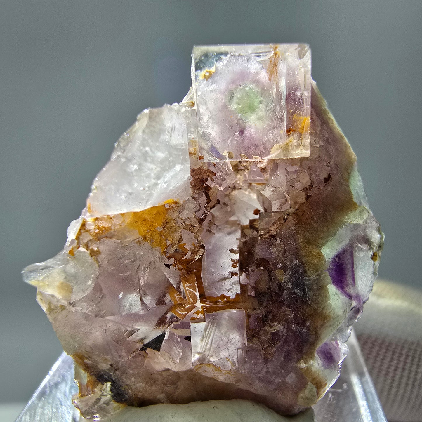 Seltene UV Phantom Fluorit Würfel, Quarz Stufe Brandberg, Namibia 31*22*13mm