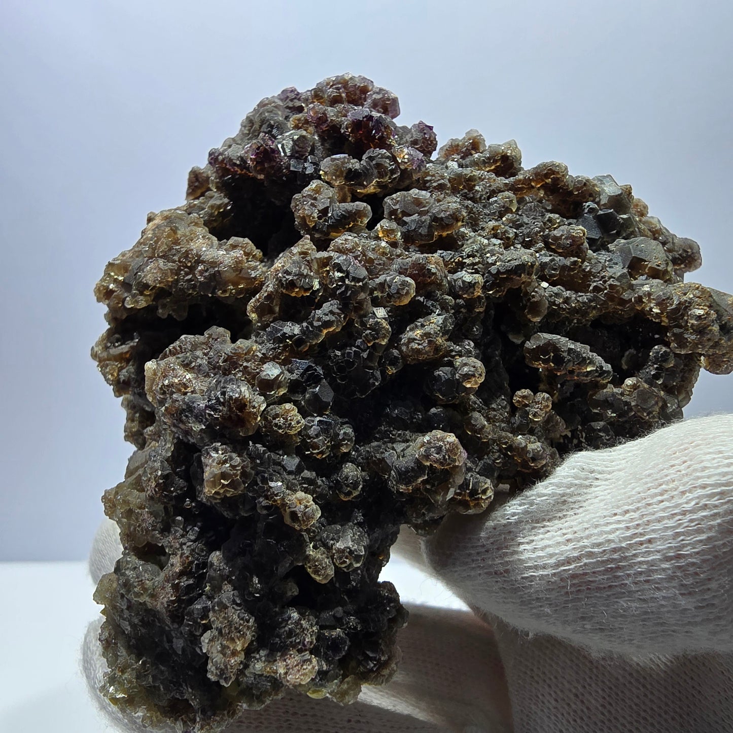 Fluorite fantôme XL, muscovite, hyalite, quartz fumé, tourmaline Schörl, Erongo, Namibie, 100 x 97 x 69 mm