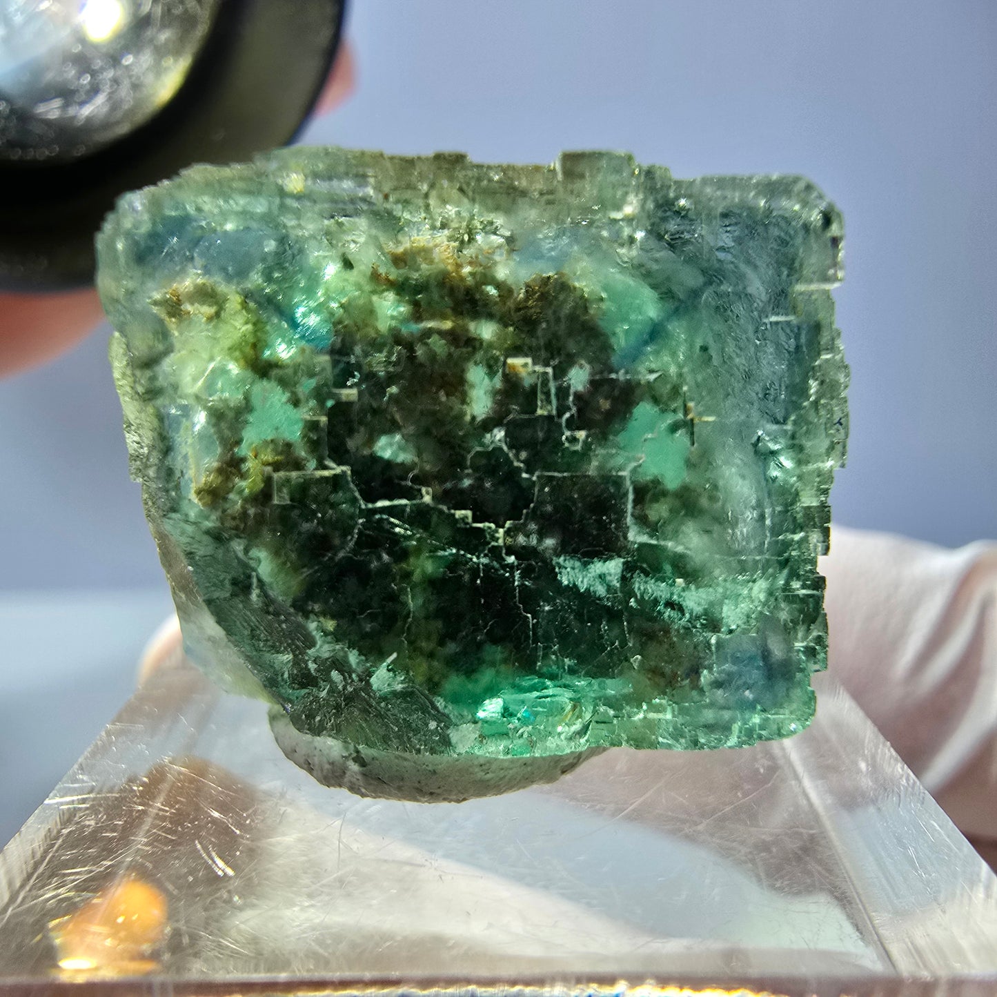 Klarer Phantom Fluorit Würfel parkettiert, grün Okorusu, Namibia 22*17*16mm