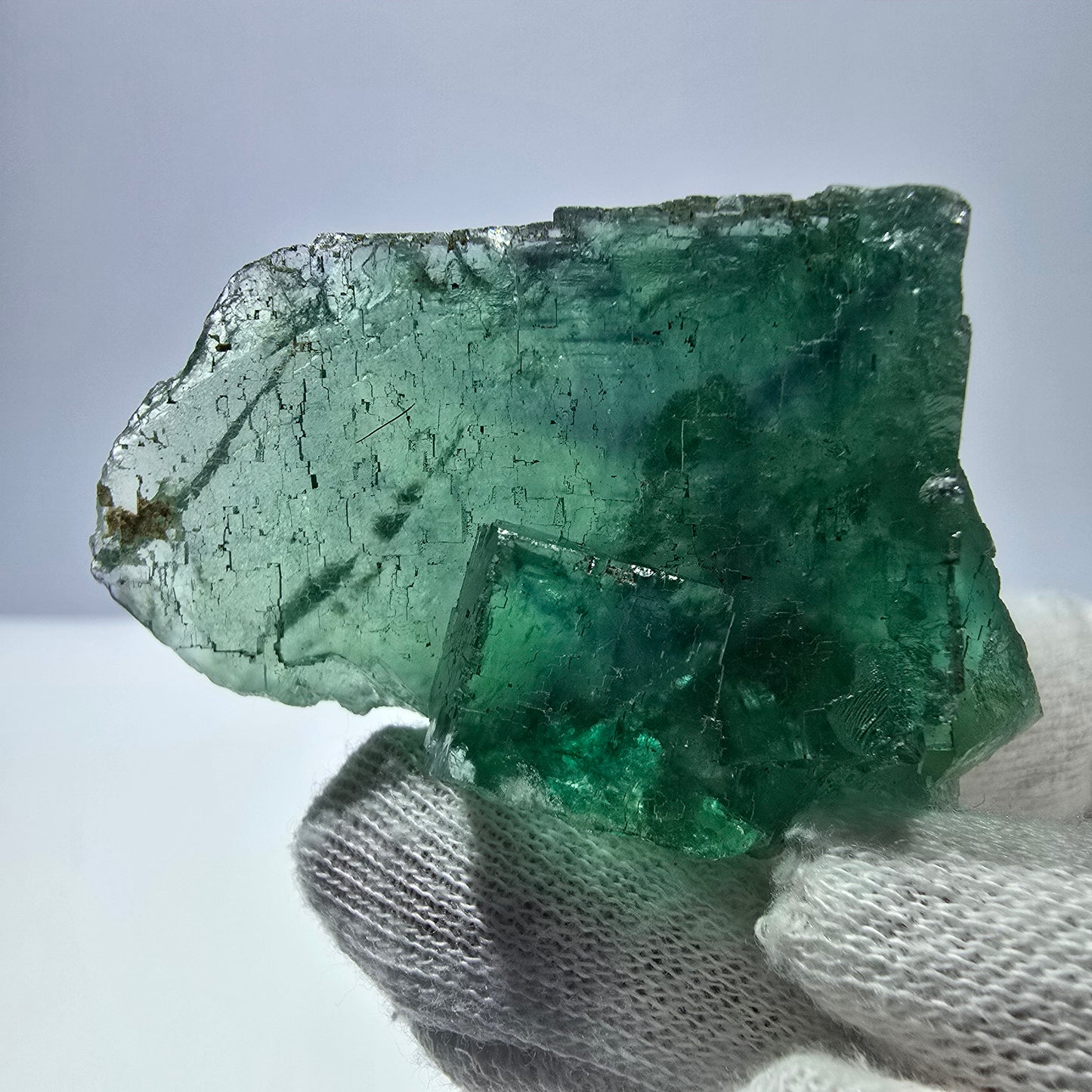 Rare spécimen de cube de fluorite fantôme, parqueté vert Okorusu, Namibie, 55 x 36 x 23 mm