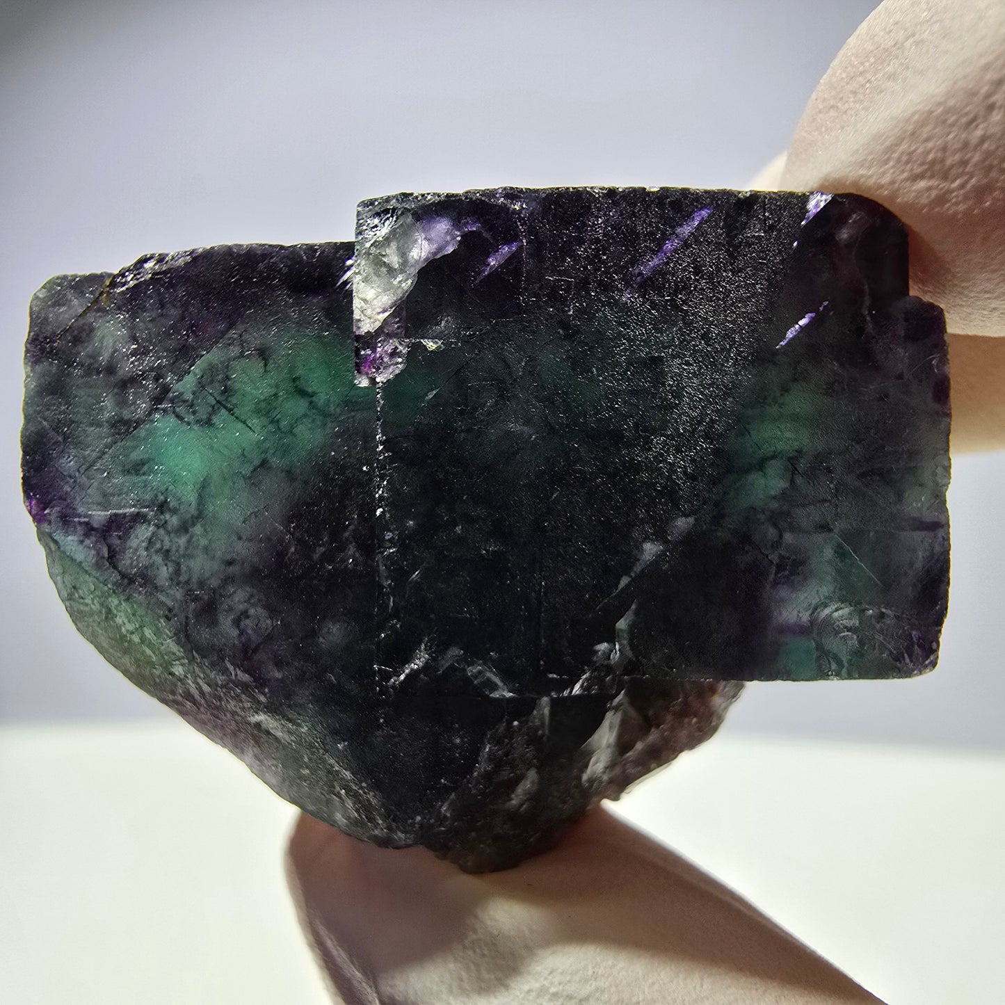 Spécimen de cube de fluorite fantôme parqueté vert violet Okorusu, Namibie 34*26*21mm