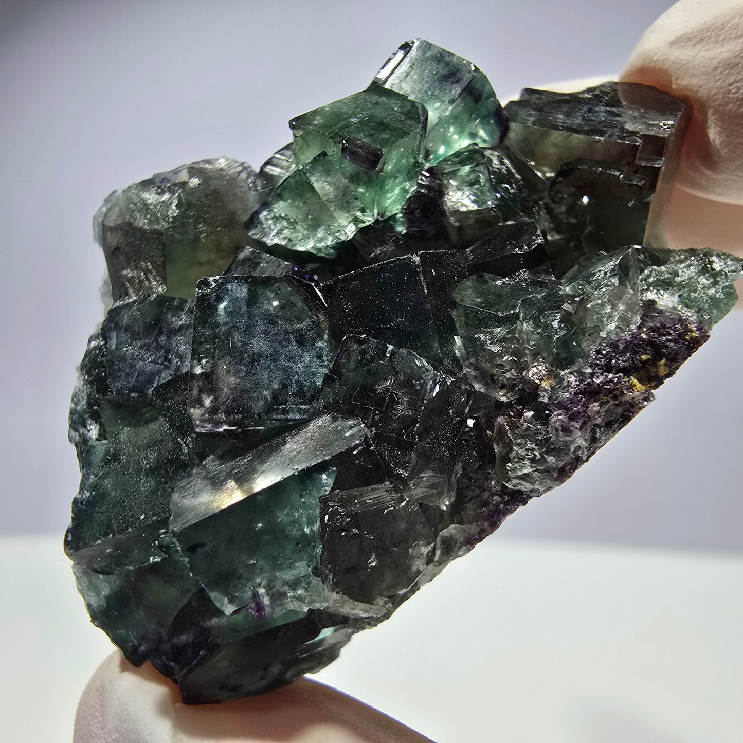 Spécimen de cube de fluorite fantôme parqueté vert violet Okorusu, Namibie 51*31*22mm