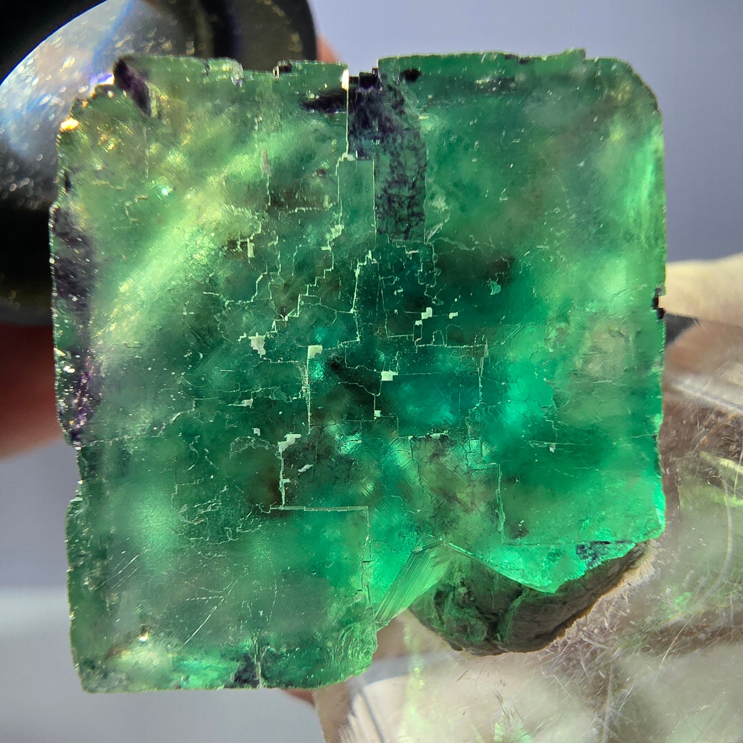 Cube de fluorite fantôme transparente parquetée, vert Okorusu, Namibie 24 x 23 x 21 mm