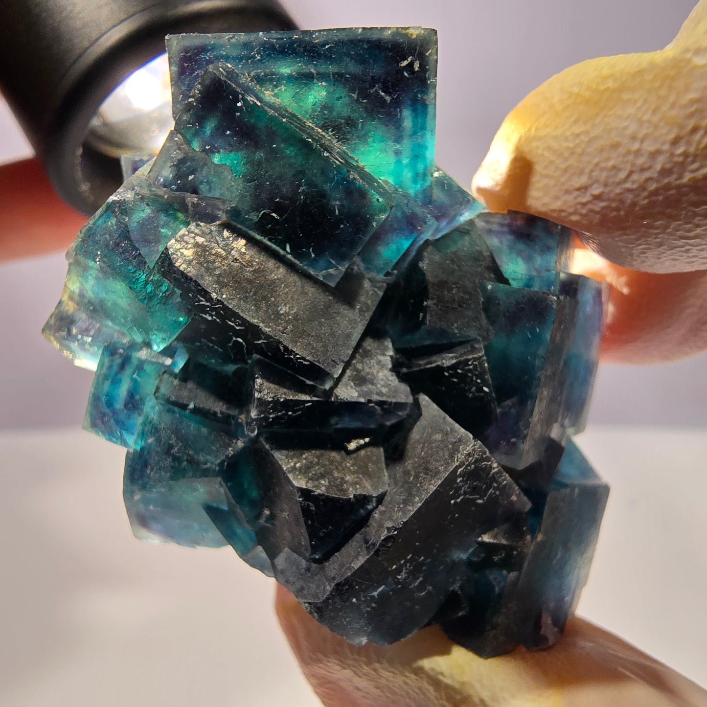 Rare spécimen de cube de fluorite fantôme, poche papillon, Okorusu, Namibie, 51 x 39 x 24 mm