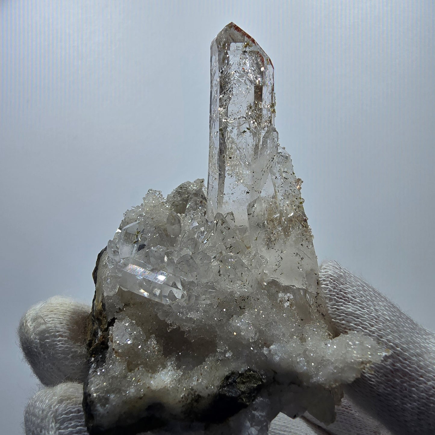 Quartz fumé hématite Enhydro, matrice de calcite, pochette Valentine 3 bulles, Namibie 58 x 46 x 29 mm