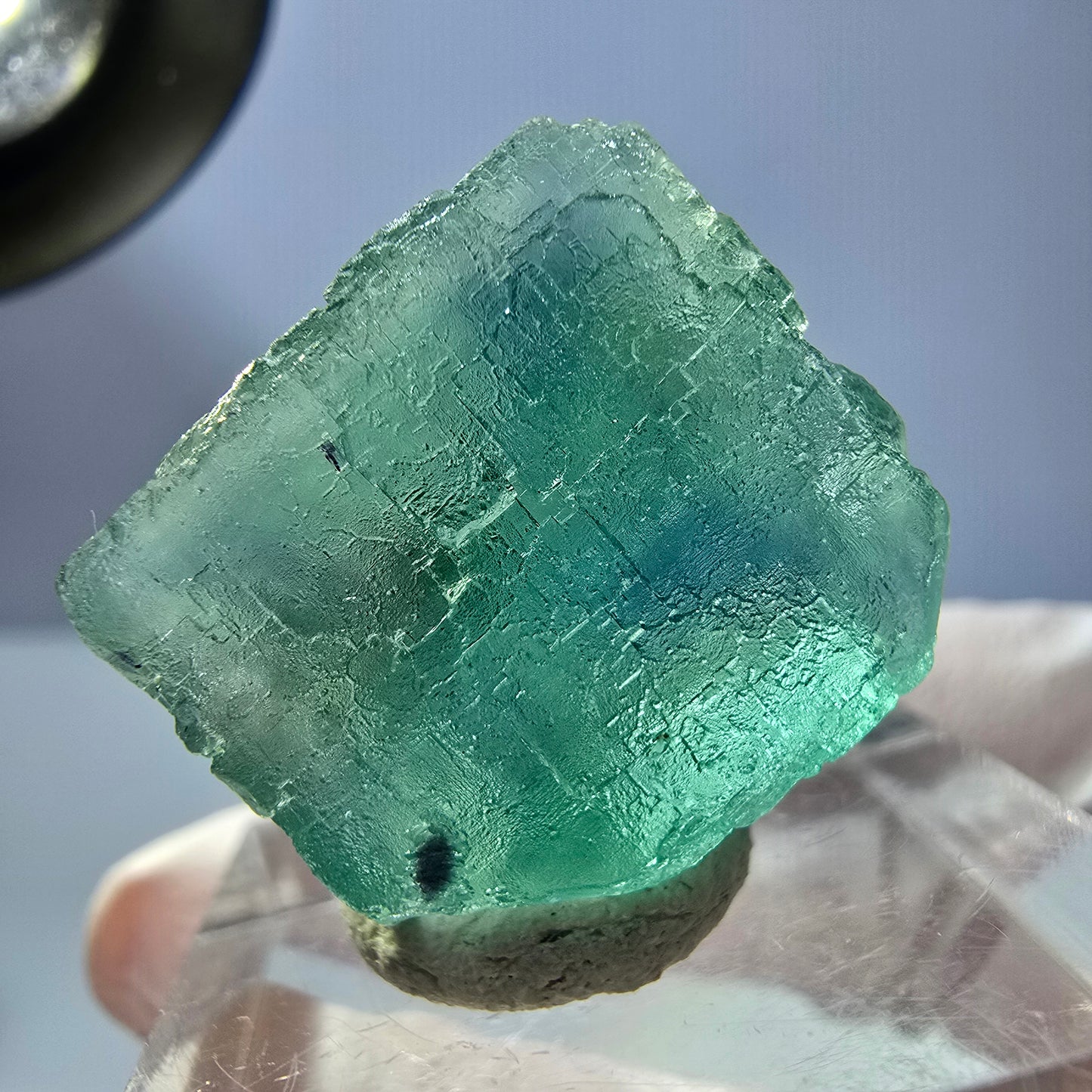 Cube de fluorite fantôme transparente parquetée, vert Okorusu, Namibie 20 x 18 x 17 mm