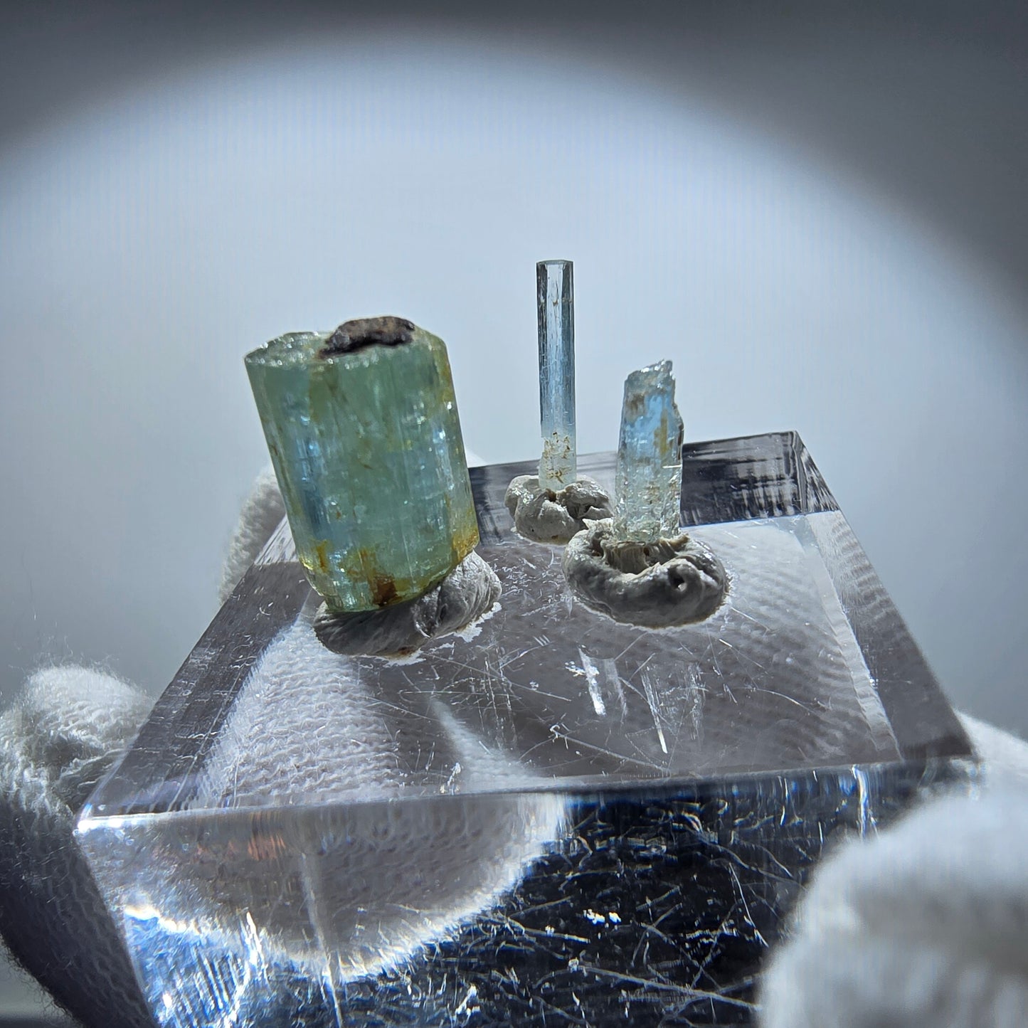 3x Aquamarin Kristalle, blau - 3er Set Erongo, Namibia 8-11mm