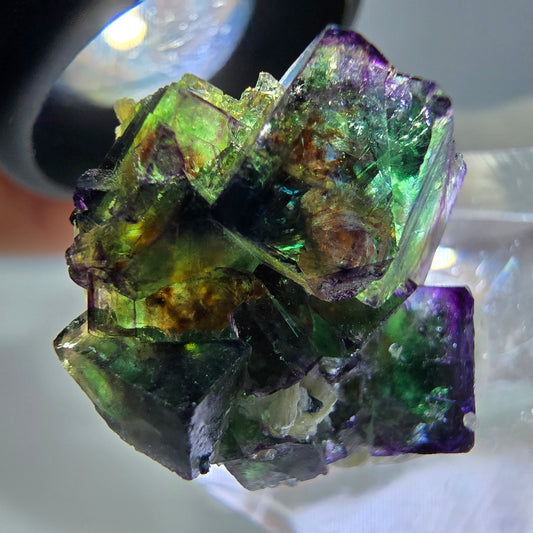 Spécimen de cube de fluorite fantôme zonal, de muscovite et de tourmaline Schorl, Erongo, Namibie, 24 x 18 x 11 mm