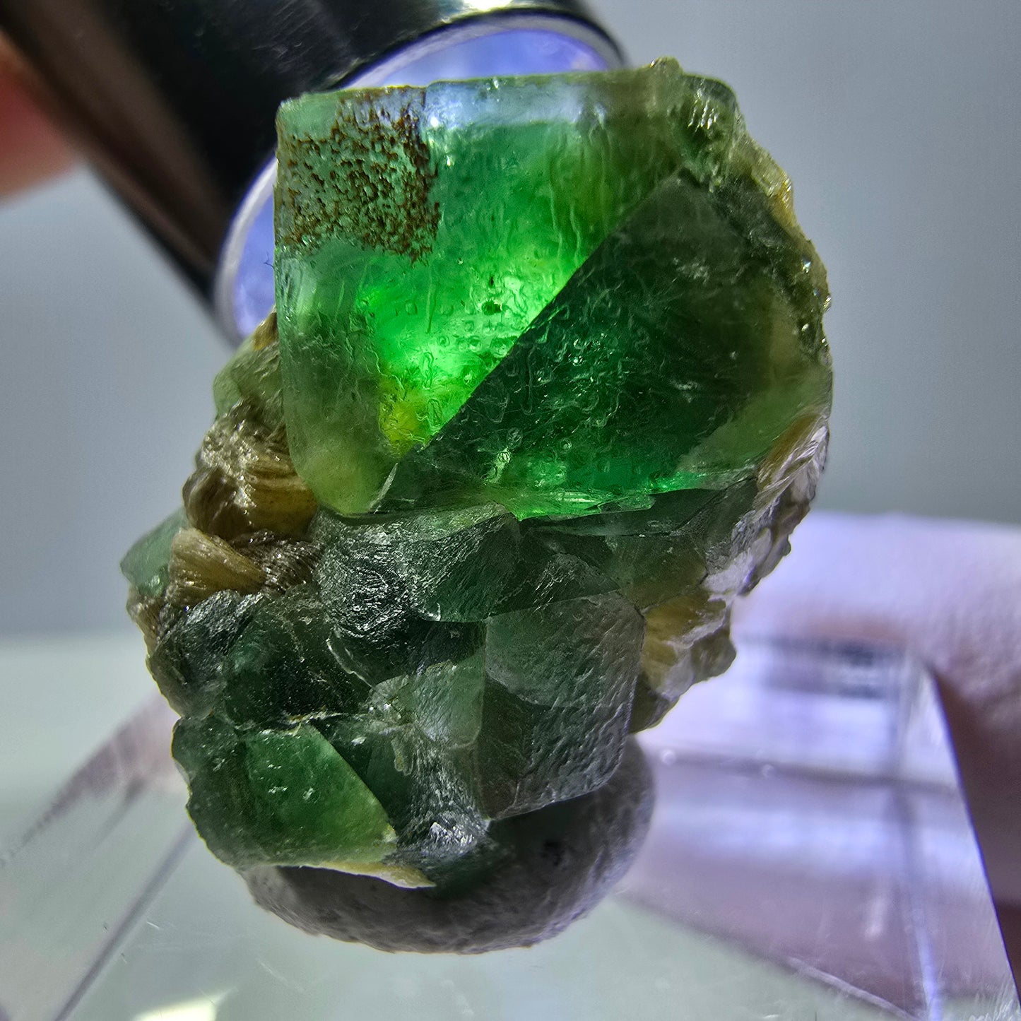 Cube de fluorite fantôme, spécimen de muscovite, Erongo, Namibie, 23 x 17 x 17 mm