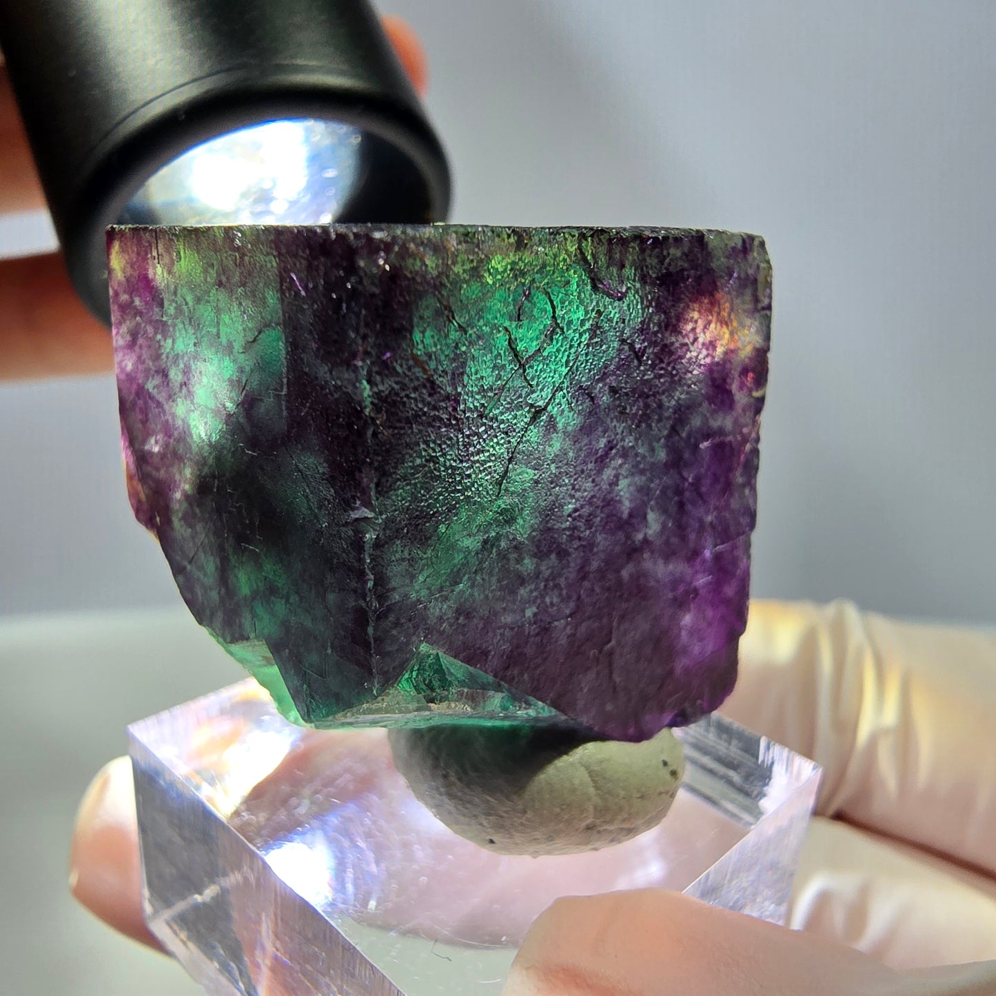 Rare cube de fluorite fantôme parqueté vert violet Okorusu Namibie 29*29*28mm