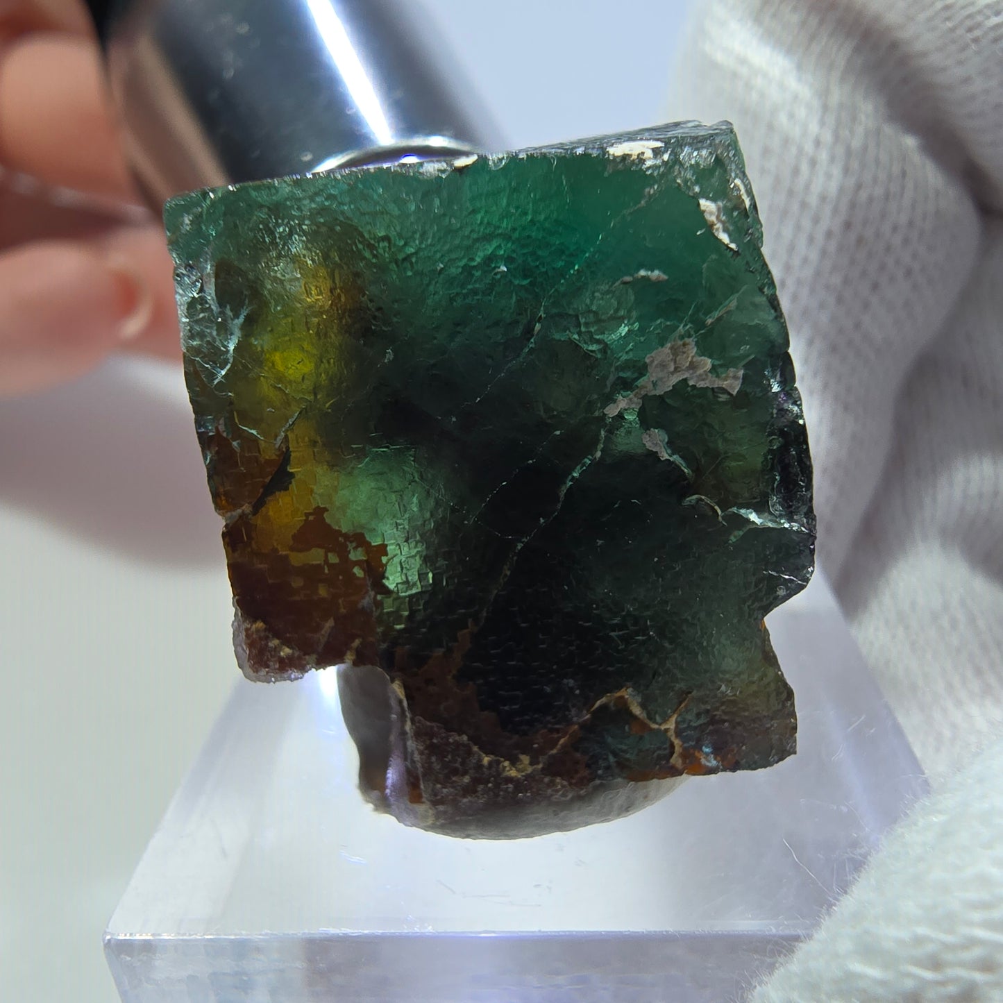 Klare Phantom Fluorit Würfel Stufe zonal grün lila braun Okorusu, Namibia 31*20*19mm