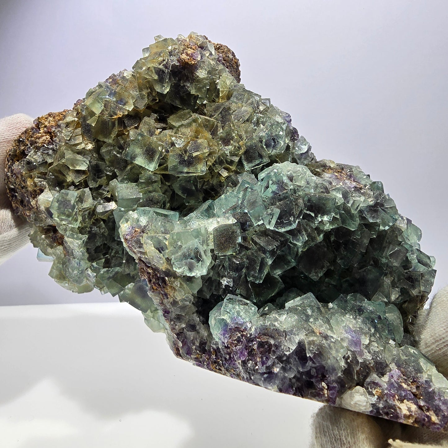 Spécimen de cube de fluorite fantôme XL, parqueté, vert violet Okorusu, Namibie 181*124*74mm